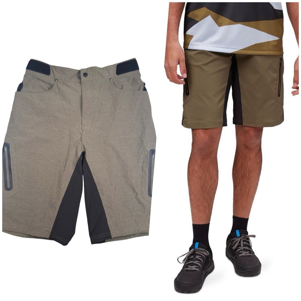 Zoic | Men | Ether 9 Inch Taupe Black Ripstop Multi-Pocket Biking Shorts | Large